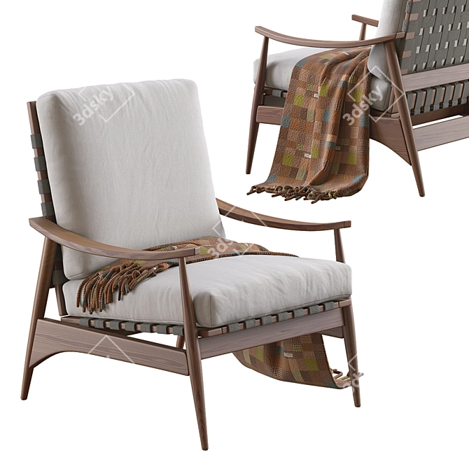Vintage Wood Outdoor Lounge Chair 3D model image 1