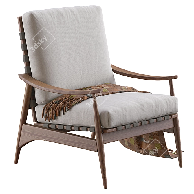 Vintage Wood Outdoor Lounge Chair 3D model image 2