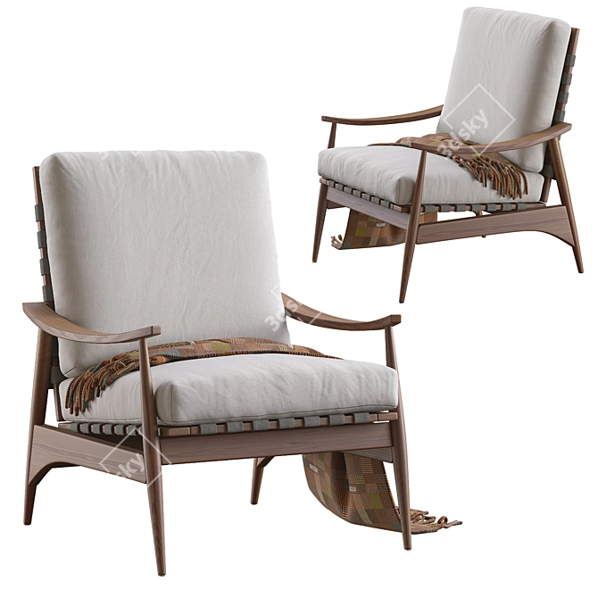 Vintage Wood Outdoor Lounge Chair 3D model image 4