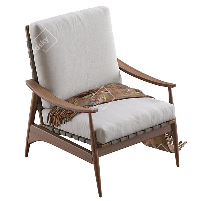 Vintage Wood Outdoor Lounge Chair 3D model image 6