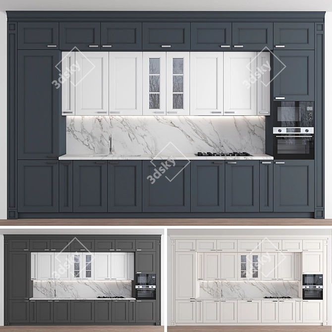 Versatile 3-Piece Kitchen: High-Quality Textures & Customizable Modular Design 3D model image 1