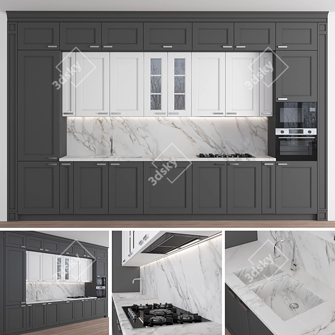 Versatile 3-Piece Kitchen: High-Quality Textures & Customizable Modular Design 3D model image 3