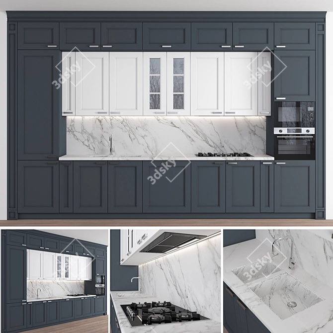 Versatile 3-Piece Kitchen: High-Quality Textures & Customizable Modular Design 3D model image 9