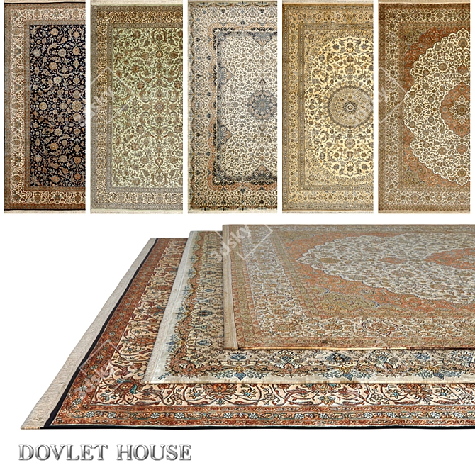 Title: DOVLET HOUSE Silk Carpets Set (5 pieces) 3D model image 1