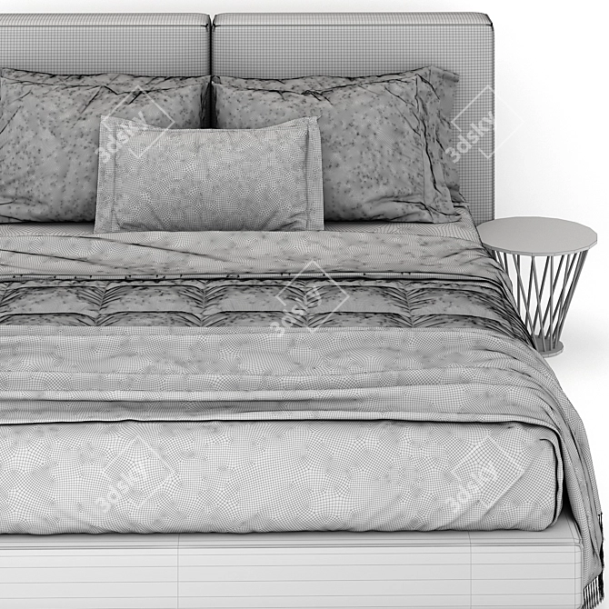 Sleek Ivory Bed 3D model image 4