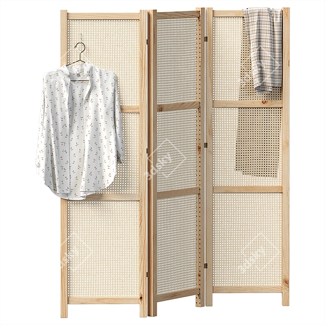 Folding Rattan Weave Screen 3D model image 1