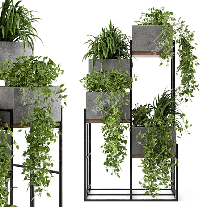 Rusty Concrete Pot Indoor Plants - Set 107 3D model image 3