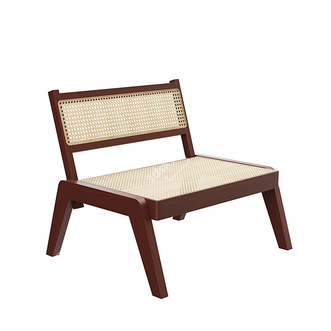 Elegant Walnut Rattan Lounge Chair 3D model image 2