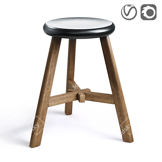 Elegant Elm Stool, Pogo 3D model image 1