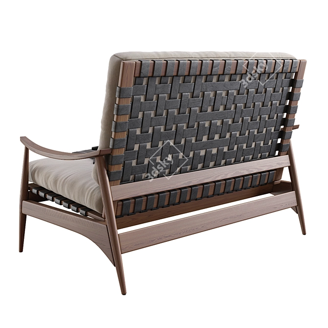 Sleek Mid-Century Outdoor Wood Sofa 3D model image 4