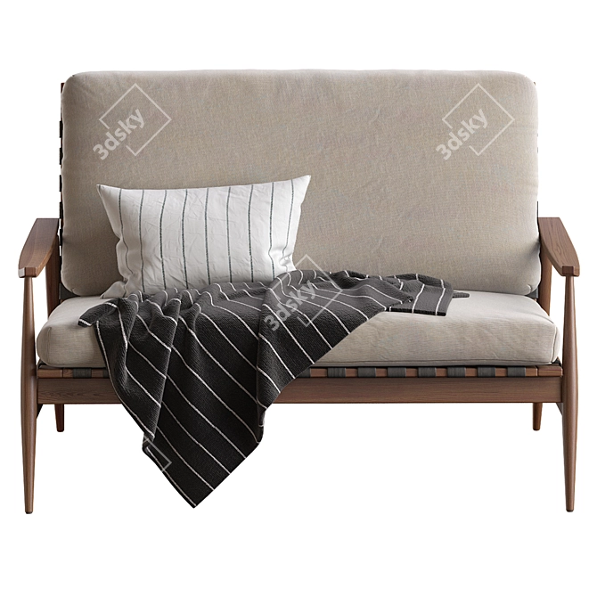 Sleek Mid-Century Outdoor Wood Sofa 3D model image 6