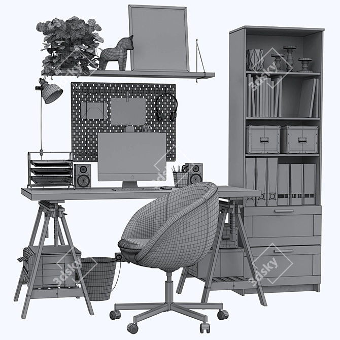 IKEA Office 04: Desk, Shelves, Chair & Decor 3D model image 3