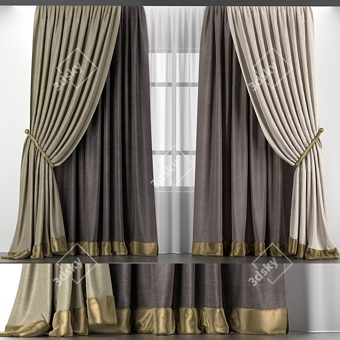 Elegant Curtain Set with Tulle 3D model image 1