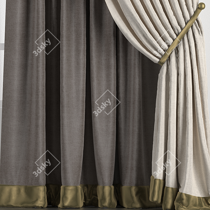 Elegant Curtain Set with Tulle 3D model image 2