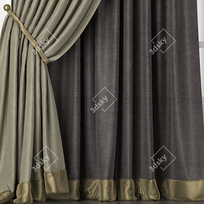 Elegant Curtain Set with Tulle 3D model image 3