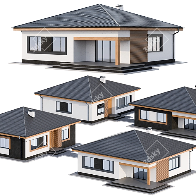 Contemporary Wood Finish One-Storey Cottage 3D model image 1
