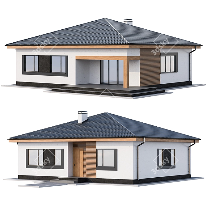 Contemporary Wood Finish One-Storey Cottage 3D model image 2