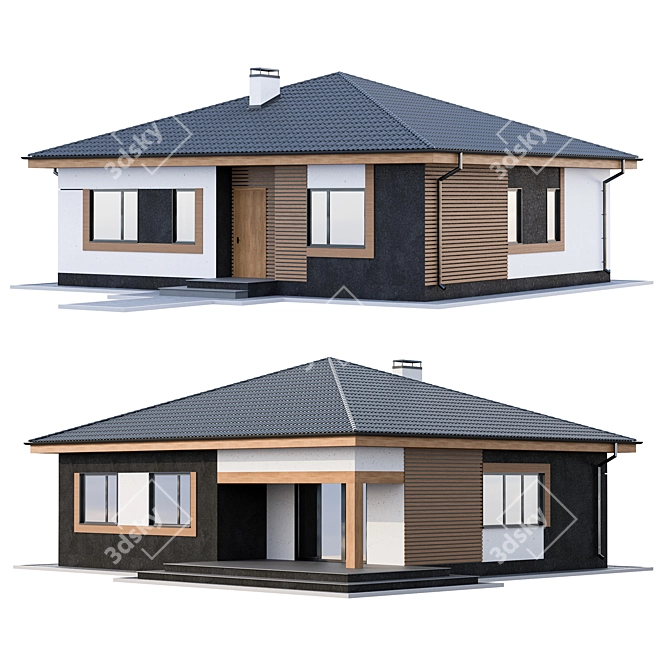 Contemporary Wood Finish One-Storey Cottage 3D model image 3