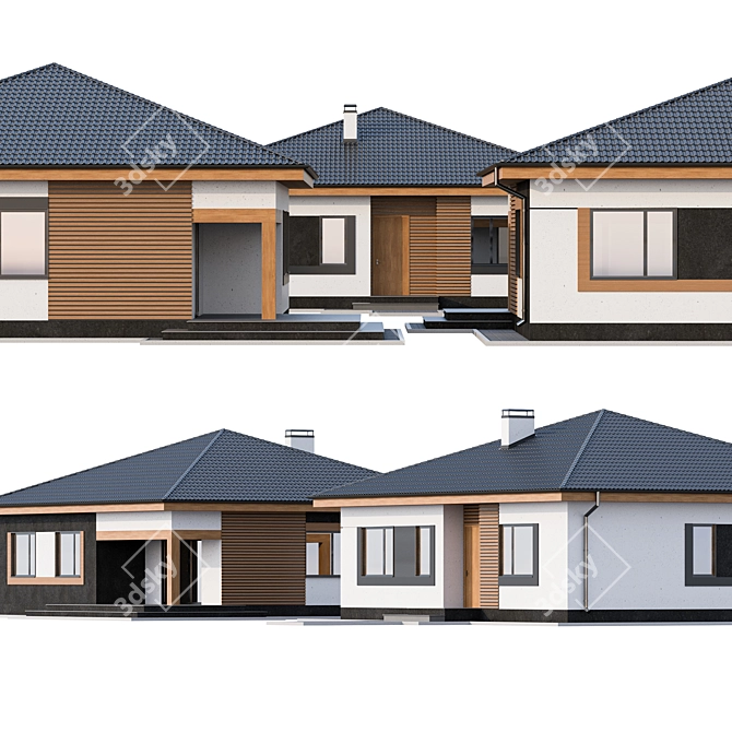 Contemporary Wood Finish One-Storey Cottage 3D model image 4