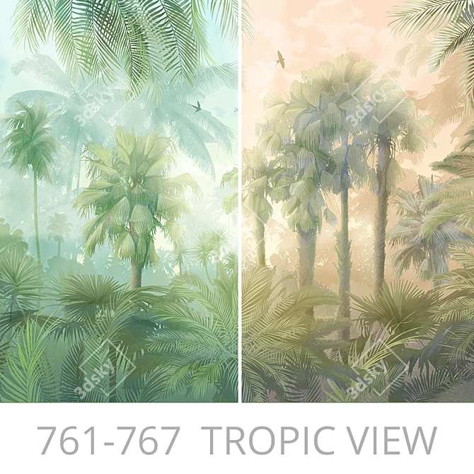 Title: Tropical Paradise Panels - Customizable Design Wallpapers 3D model image 1