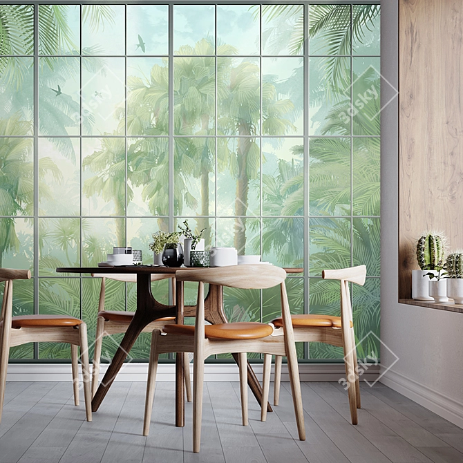 Title: Tropical Paradise Panels - Customizable Design Wallpapers 3D model image 2