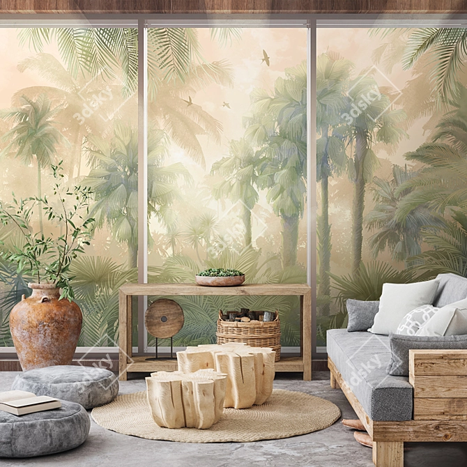 Title: Tropical Paradise Panels - Customizable Design Wallpapers 3D model image 5