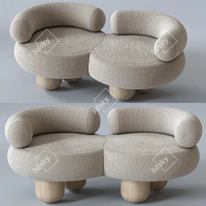 Elegant Siamese Sofa: Perfectly Crafted 3D model image 1