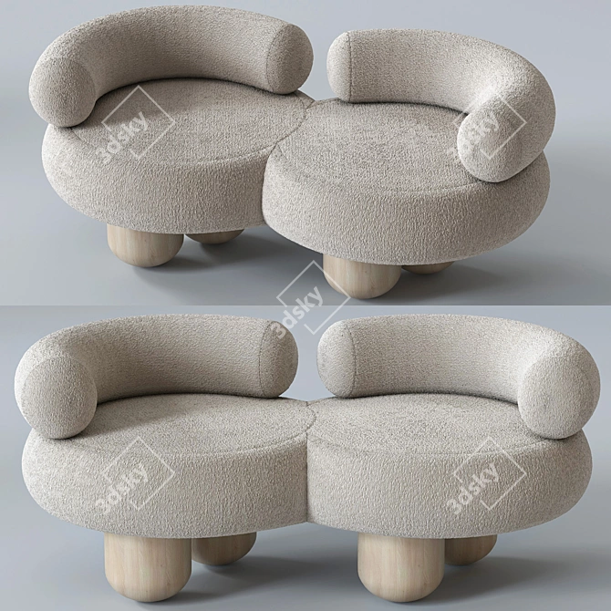 Elegant Siamese Sofa: Perfectly Crafted 3D model image 3