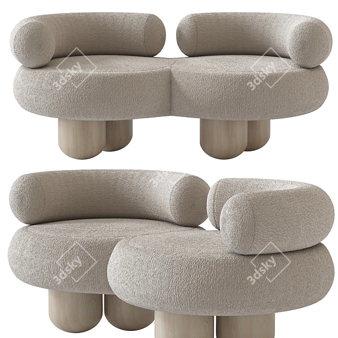 Elegant Siamese Sofa: Perfectly Crafted 3D model image 6