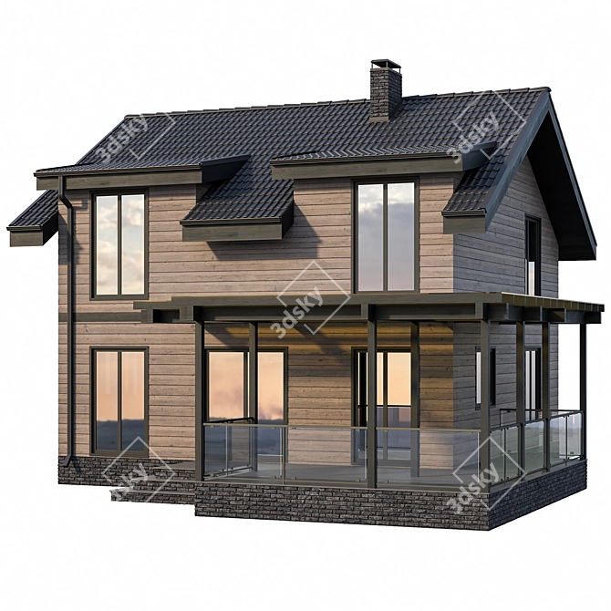 Modern Countryside Retreat with Spacious Terrace 3D model image 1