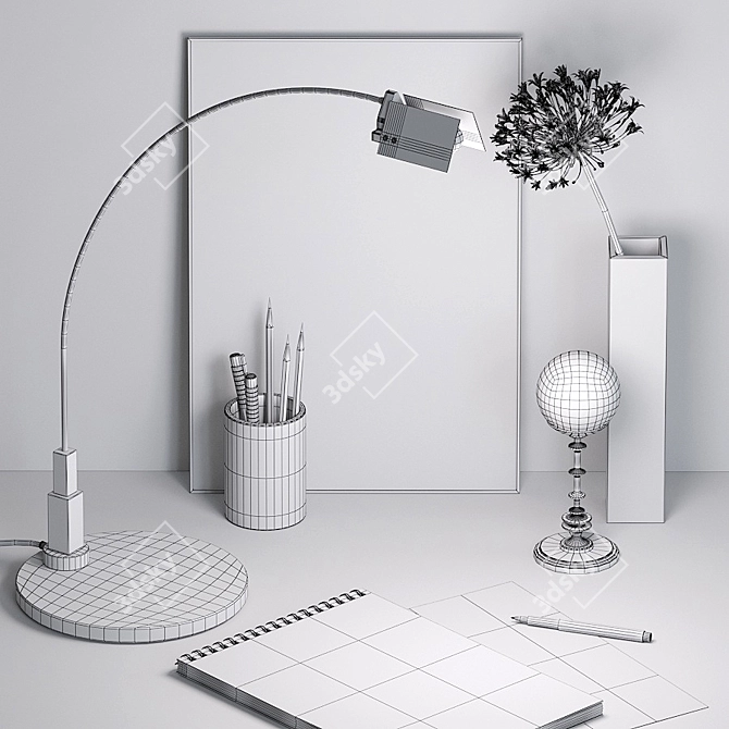 Desktop Decor Set: Lamp, Artwork, Crystal Ball 3D model image 5