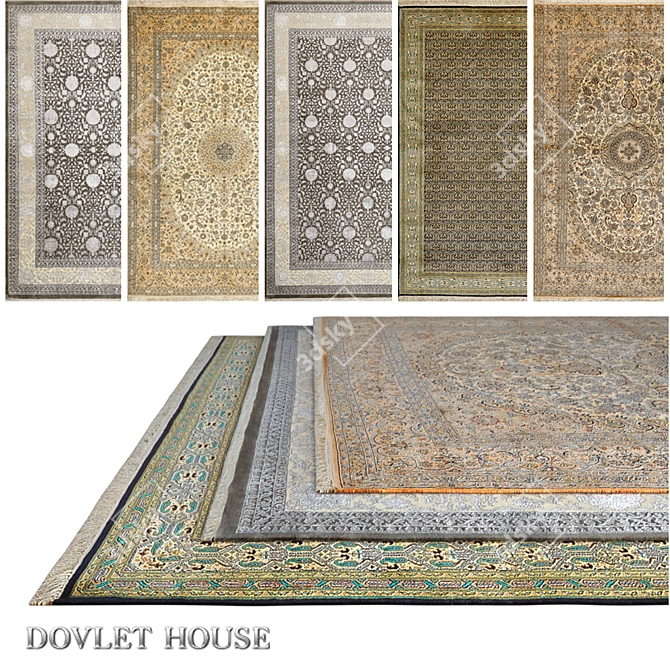 Luxury Kashmir Silk Carpets - 5 Piece Set 3D model image 1