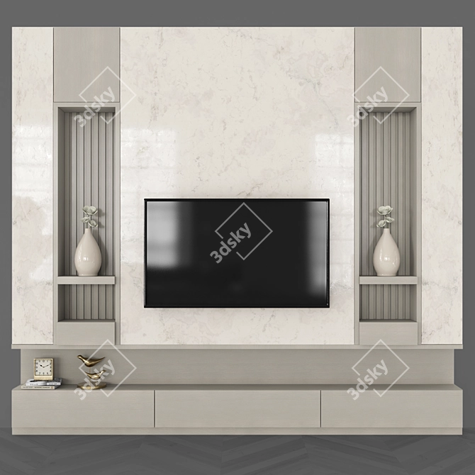 Modern TV Wall Set with 55" Display 3D model image 2