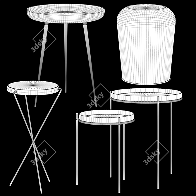 Vintage-Inspired Side Table Set 3D model image 4