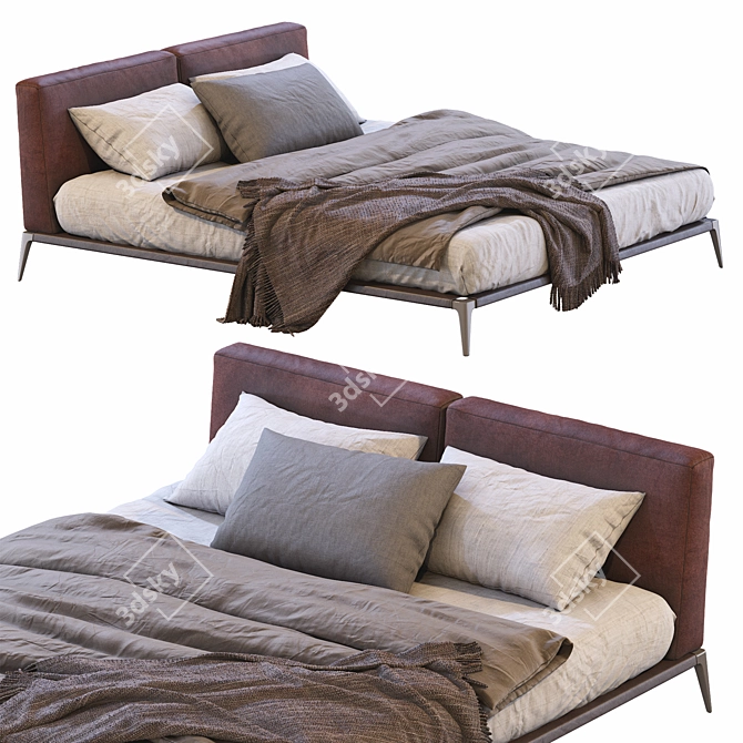 Poliform Park Uno Leather Bed 3D model image 1