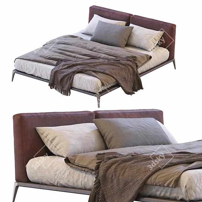 Poliform Park Uno Leather Bed 3D model image 3