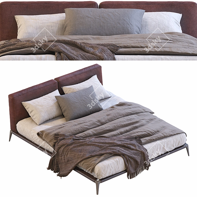 Poliform Park Uno Leather Bed 3D model image 4