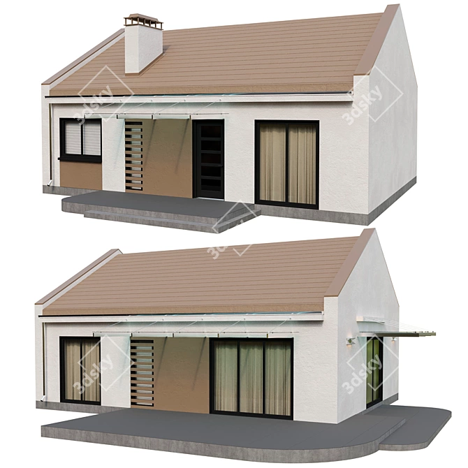Compact One-Story Urban Home 3D model image 1