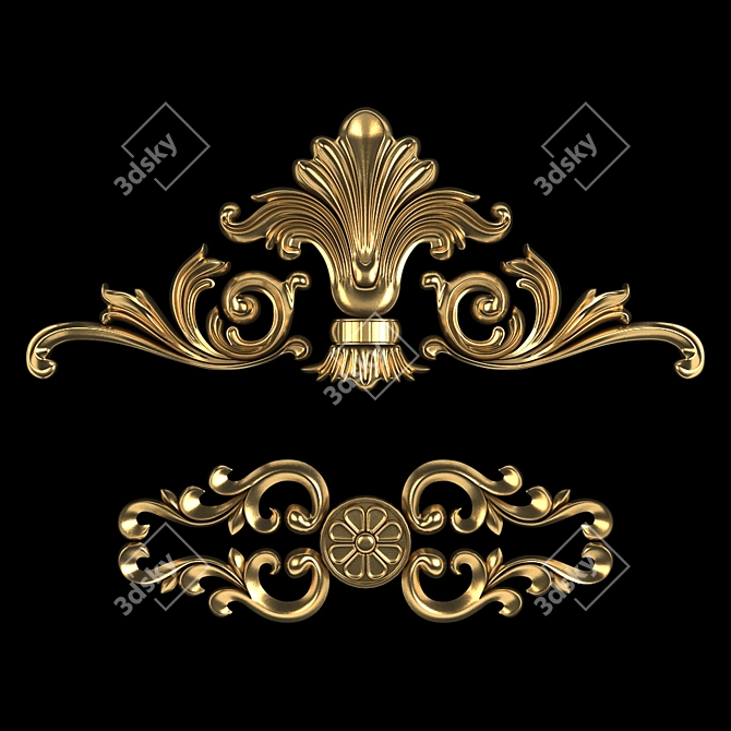 Gilded Gypsum Decorative Ornaments 3D model image 2