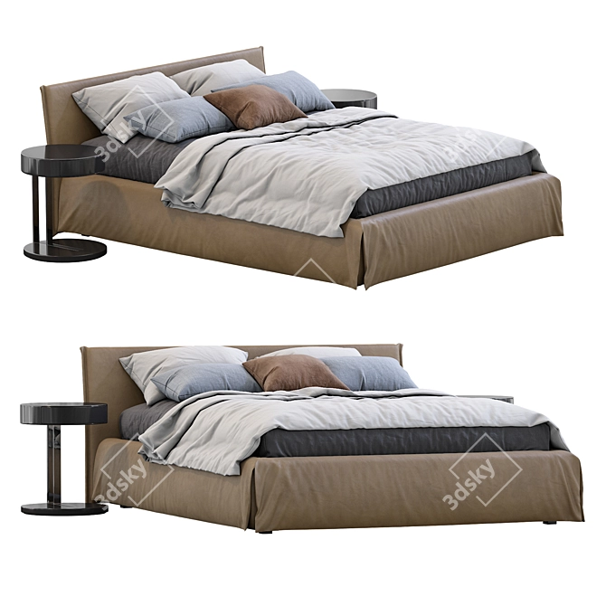 Meridiani Leather Bed: Fox Design 3D model image 2