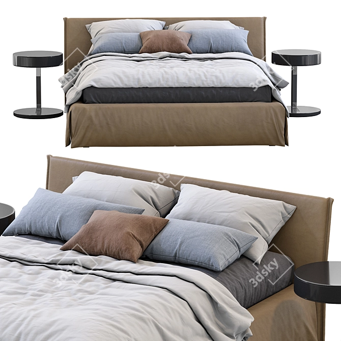 Meridiani Leather Bed: Fox Design 3D model image 4