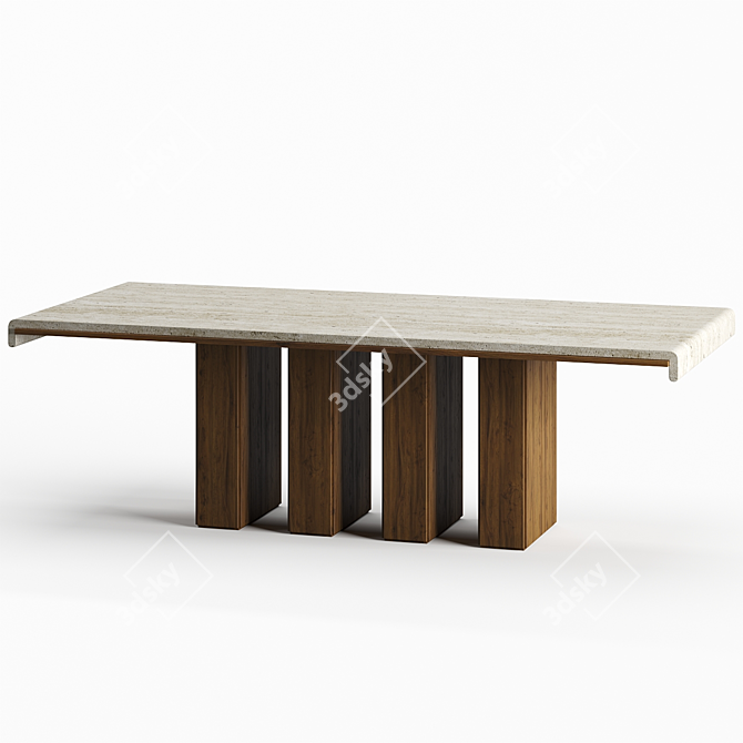 Travertine Draped Wood Dining Table 3D model image 1