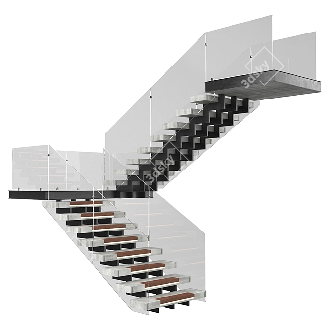 Sleek Modern Stairs 3D | Wood, Concrete, Glass 3D model image 1