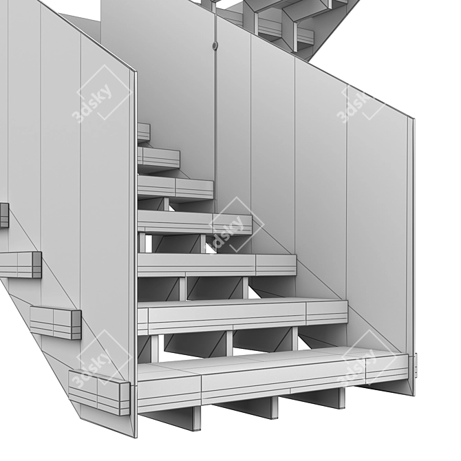 Sleek Modern Stairs 3D | Wood, Concrete, Glass 3D model image 3