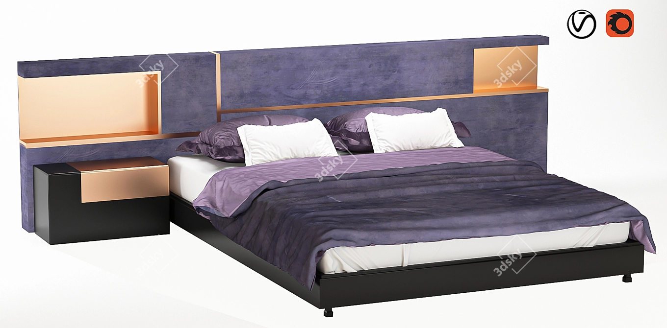 Sleek Modern Bed Design 3D model image 1