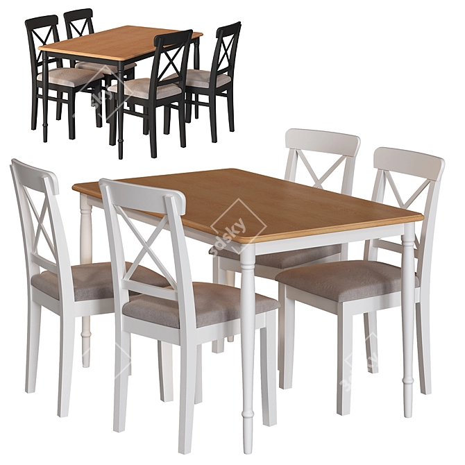 Modern Black and White Ikea Table and Chair Set 3D model image 1