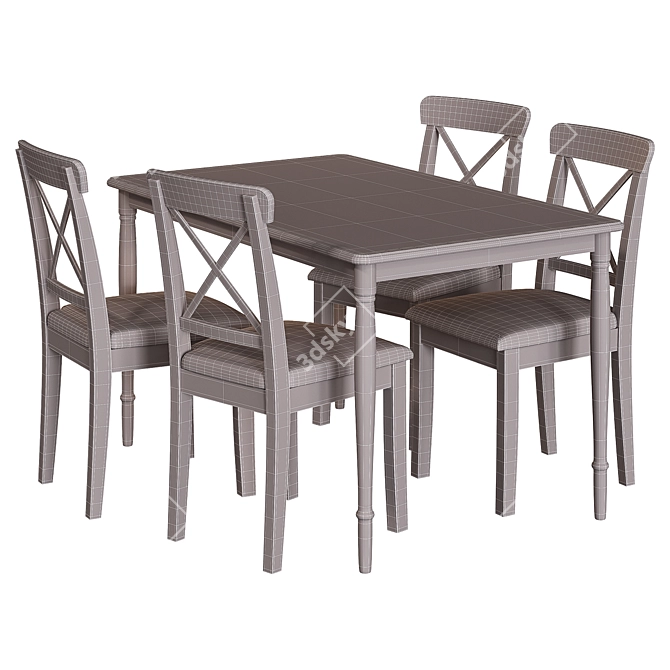 Modern Black and White Ikea Table and Chair Set 3D model image 6