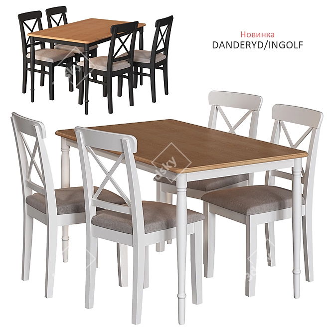 Modern Black and White Ikea Table and Chair Set 3D model image 7