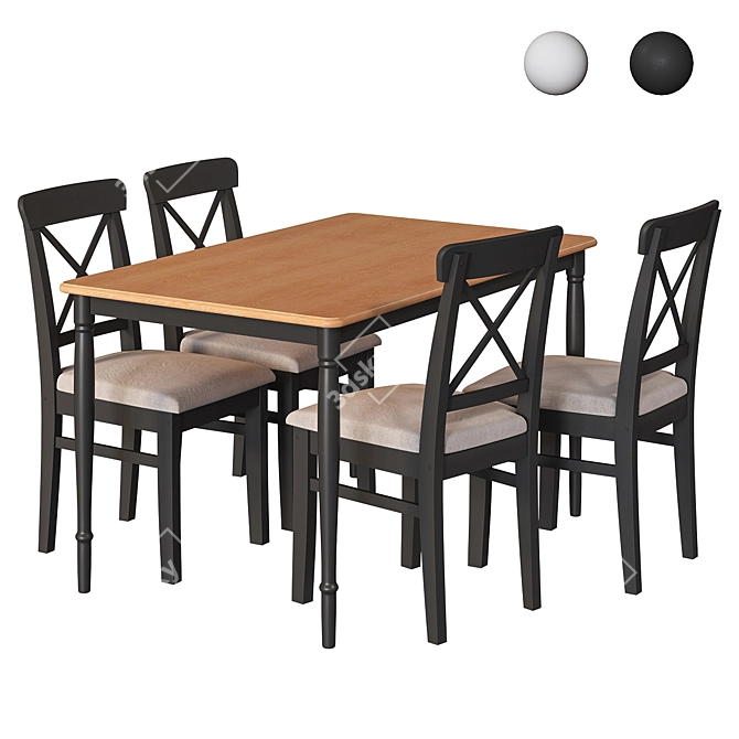 Modern Black and White Ikea Table and Chair Set 3D model image 10