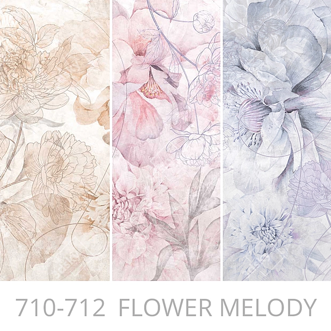 Flower Melody Panels: Vibrant Design Wallpapers, Customizable Size 3D model image 1